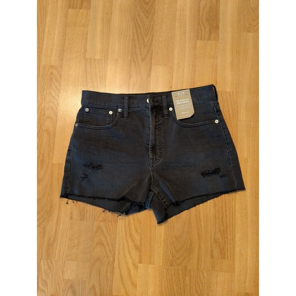 Madewell Shorts Womens 29 Black The Perfect Jean Denim Distressed High Rise - Picture 2 of 12